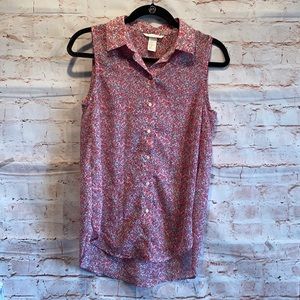 HM sleeveless blouse pink floral 0 flowy collared